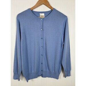 Bedford Fair Petite Medium Blue Cardigan Sweater Grannycore Cotton Blend Spring